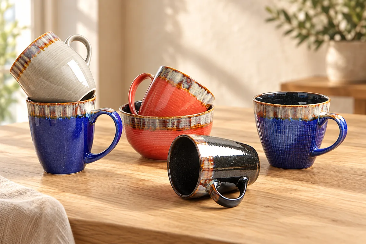 Reactive rim mugs — AI styled scene