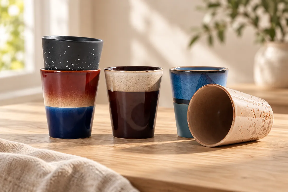 Layered ceramic tumblers — AI styled scene
