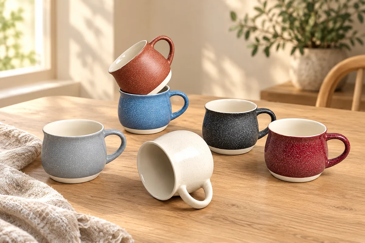 Low speckled cups — AI styled scene
