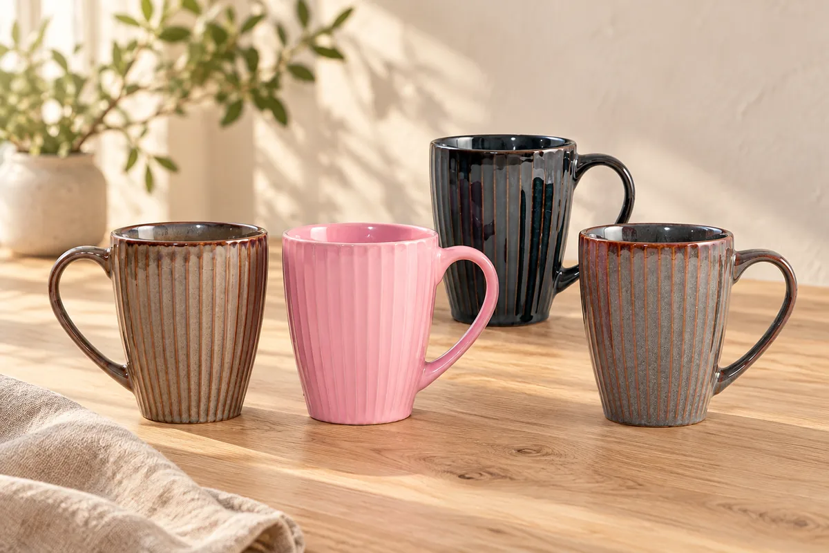 Jewel ribbed mugs — AI styled scene