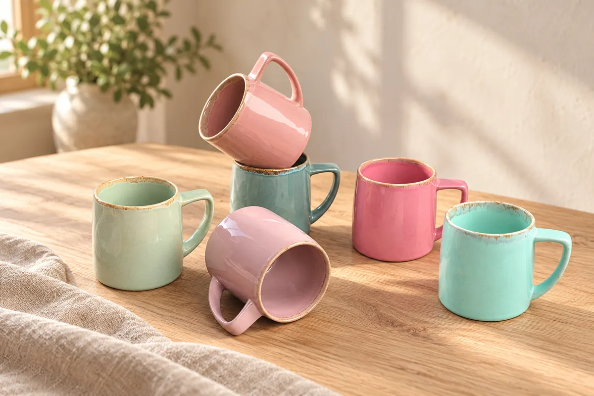 Pastel rounded cups — AI styled scene