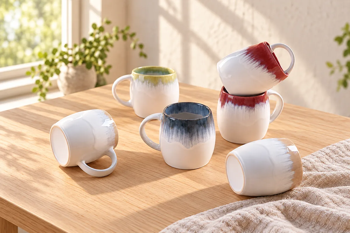 Melting pastel mugs — AI styled scene