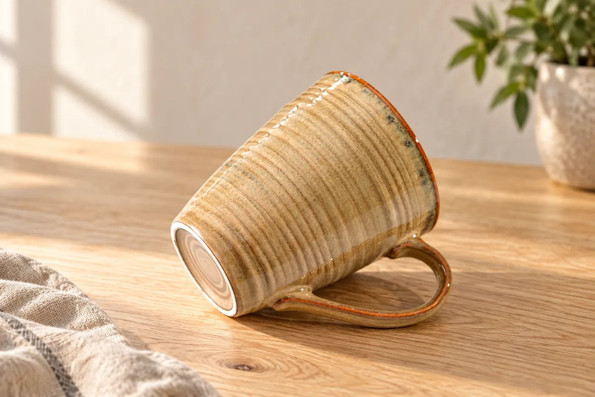 Linear earth mugs — AI styled scene