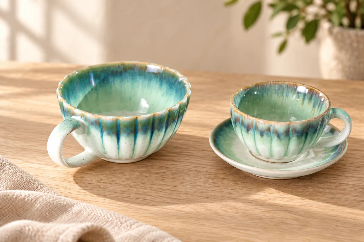 Petal glaze cups — AI styled scene