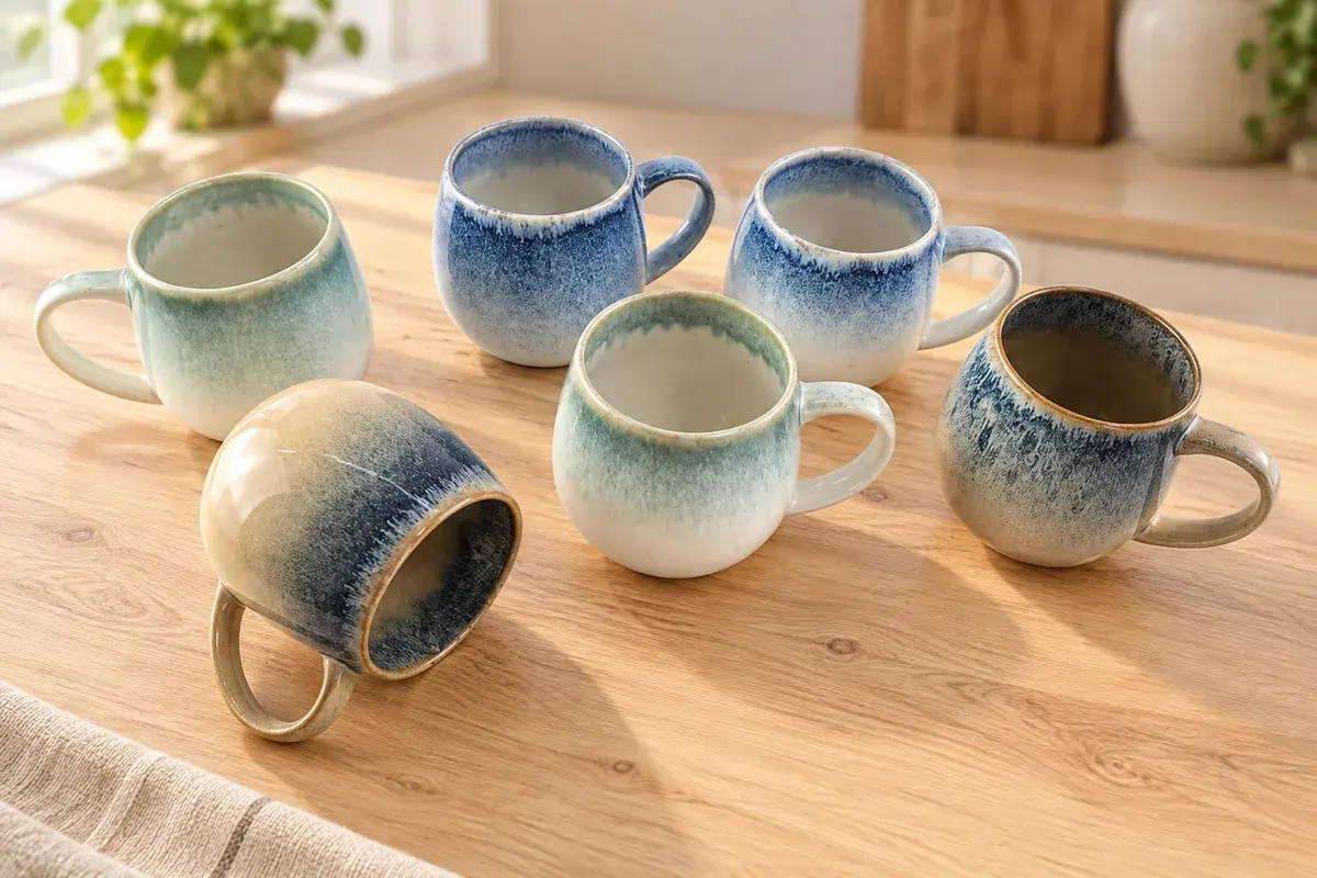 Round reactive mugs — lifestyle product scene